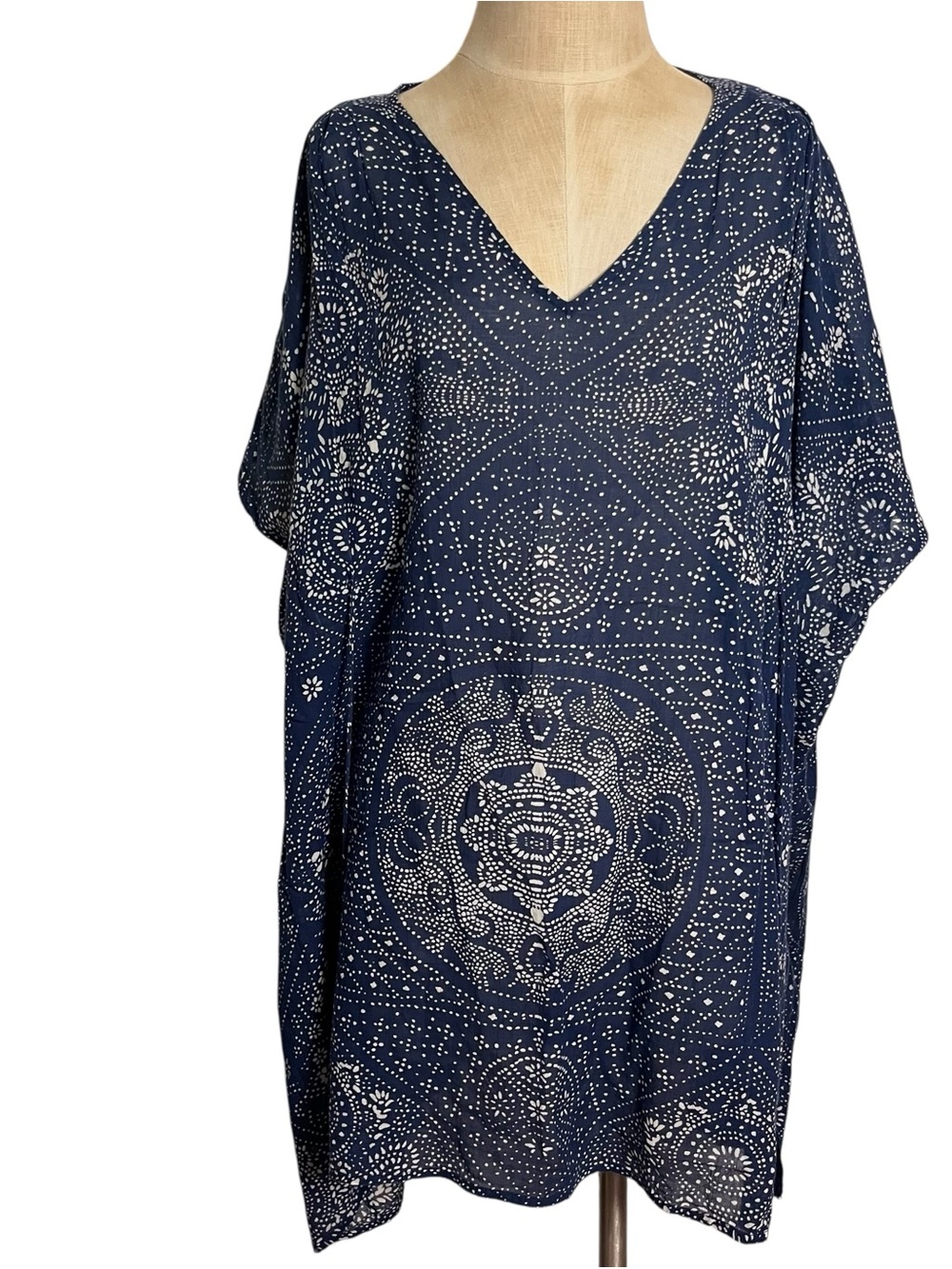 Garnet Hill Organic Cotton Printed Caftan Tunic Dress Coverup Size M - Picture 5 of 8
